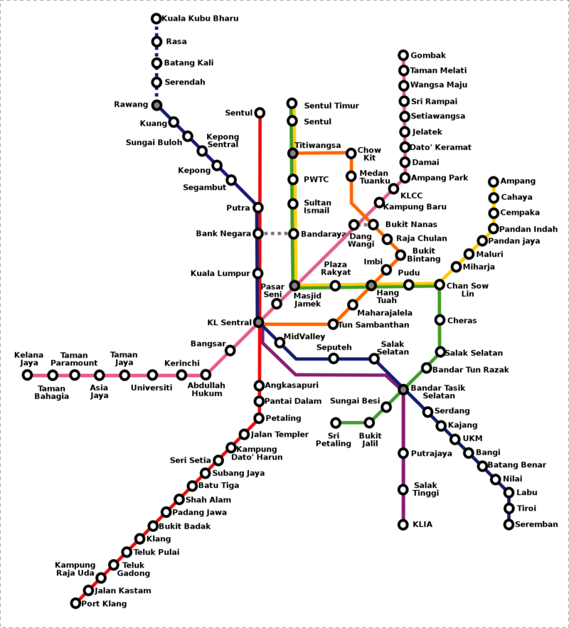 LRTMonorail Kuala Lumpur metro map, Malaysia